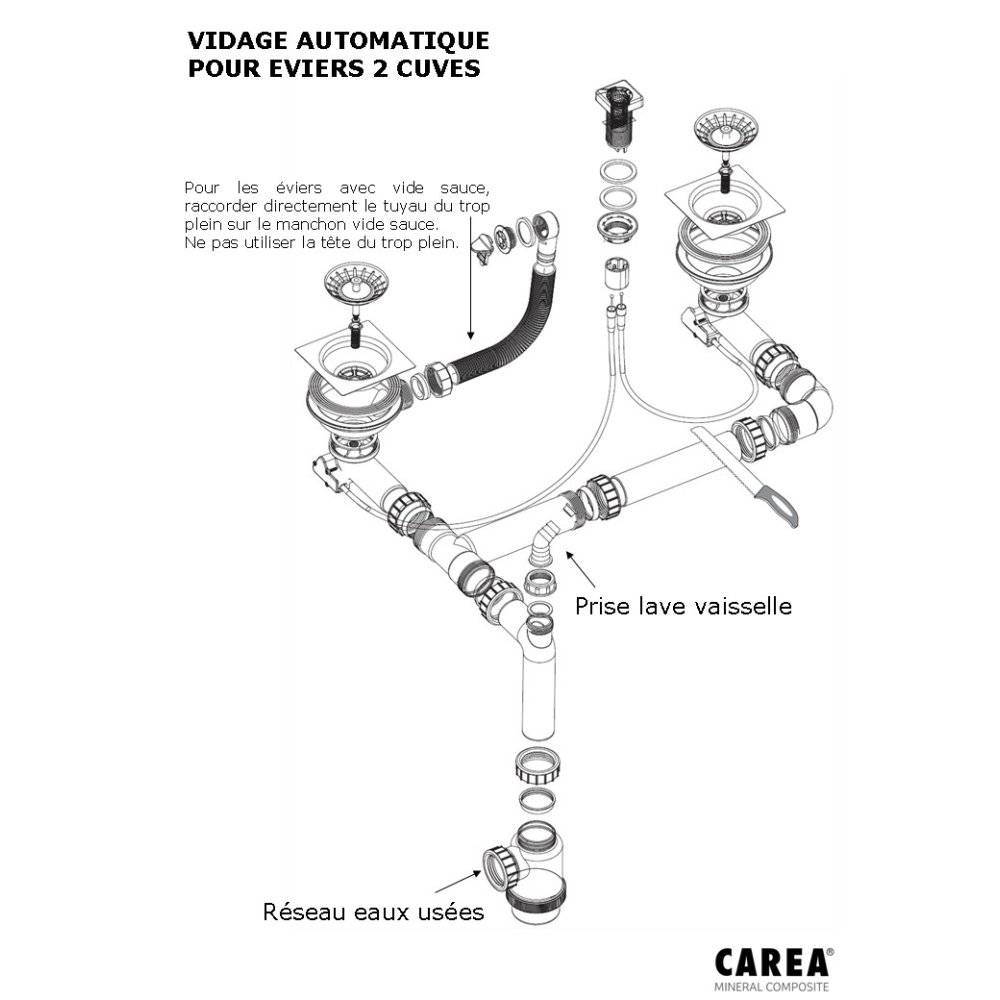 Vidage automatique 2 cuves modèle carré chromé