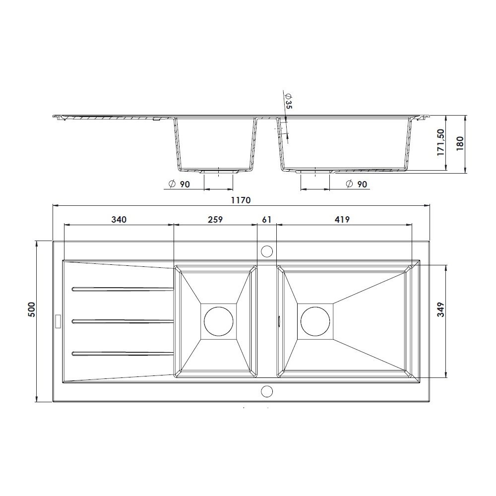 Evier à encastrer OMÉGA 2 cuves