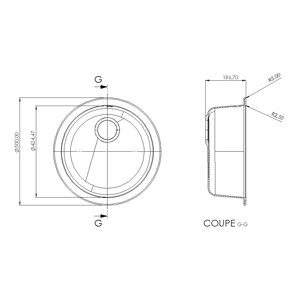 Evier rond MIRADE 1 cuve Evier rond MIRADE 1 cuve